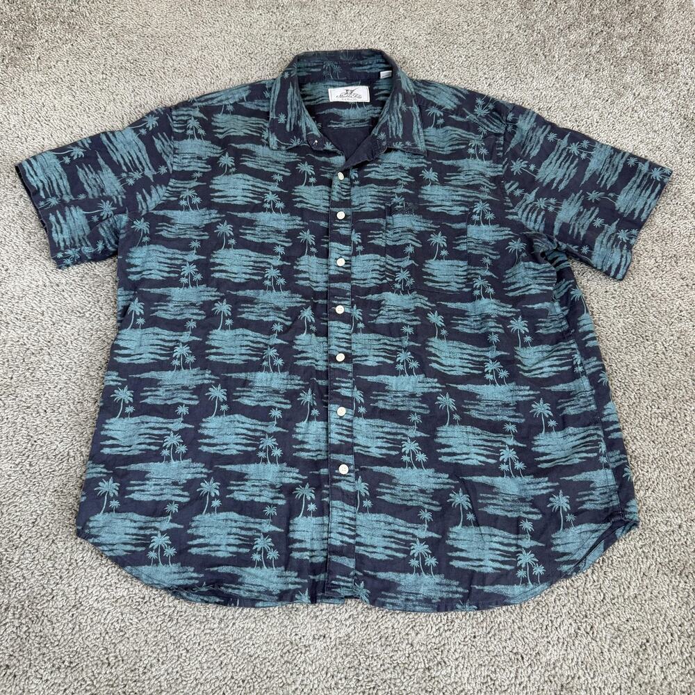 Madda Fella Shirt Mens XL Blue Hawaiian Short Sleeve Button Linen Casual